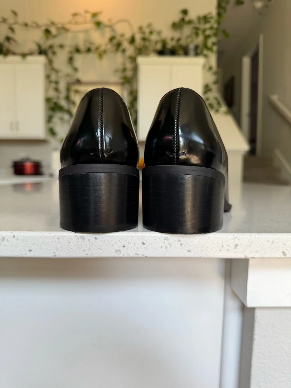 Franco Sarto Black Leather Loafers with Gold Hardware